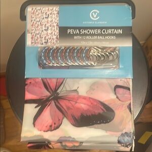 Pink and Black Butterfly Shower Curtain